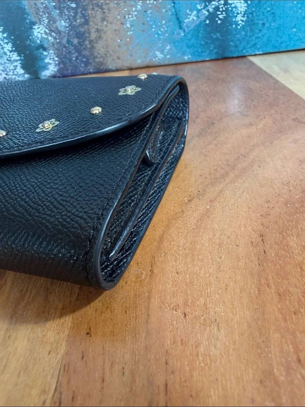 Coach‎ 2010s Western Chic Rivet Wallet Black Leather VGUC